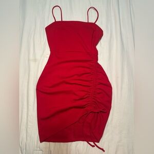 Windsor Red Asymmetrical Ruched Mini Dress